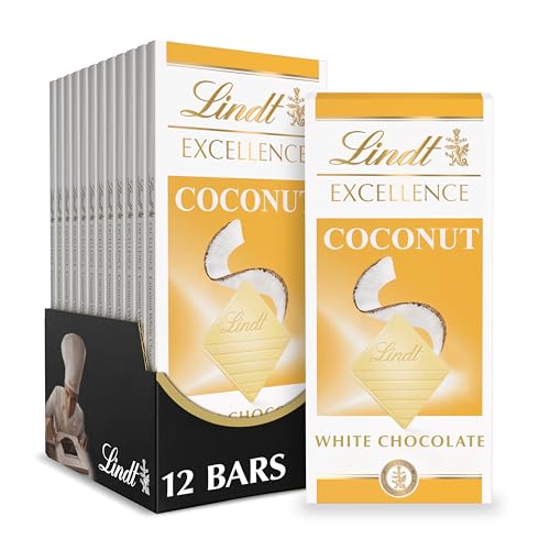 Lindt EXCELLENCE Coconut White Chocolate Bar, White Chocolate Candy with Coconut Flakes, 3.5 oz. (12 Pack)