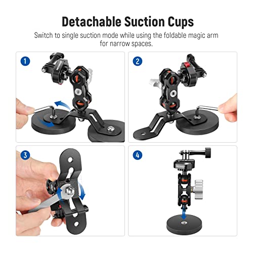 Neewer Magnetic Action Camera Mount With Dual 1/4" Ball Head Articulating Magic Arm, Dual Magnetic Strong Suction Camera Car Mount Compatible With Gopro Insta360 Dji Osmo, Max Load 4.4Lb/2Kg, Fl-Gp15 #TOP6