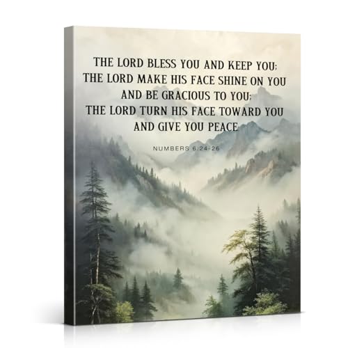 Christian Bible Verse Canvas Wall Art Print - Numbers 6:24-26 Scripture Landscape Poster Artwork Wall Decor for Home Bedroom Office Church 8x10 Inch Framed