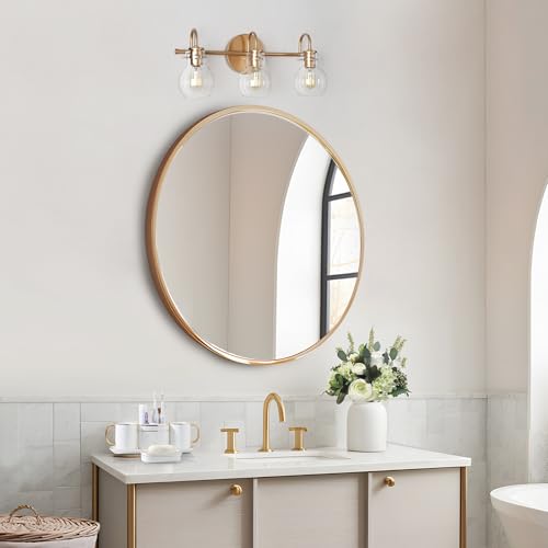 Image of KSANA 3-Light Gold Bathroom Light Fixtures Over Mirror, 22'' Modern Vanity Lights Lighting with Clear Glass Globe