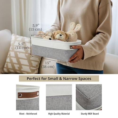 Image of DECOMOMO Narrow Storage Bins, Small Baskets for Organizing, Toilet Tank Basket for Toilet Paper, Vanities, Cabinets, Towels and Shelves| Basket for Gift with Handles (Grey and White - Set of 4)