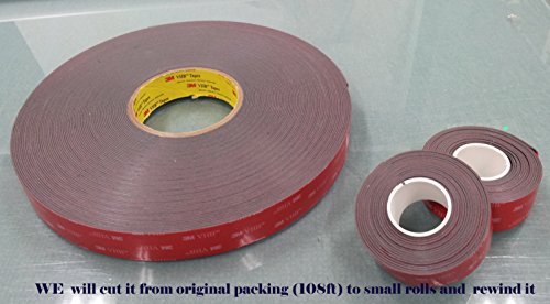 3M 1" (25Mm) X 9 Ft Vhb Double Sided Foam Adhesive Tape 5952 Grey Automotive Mounting Very High Bond Strong Industrial Grade #TOP2