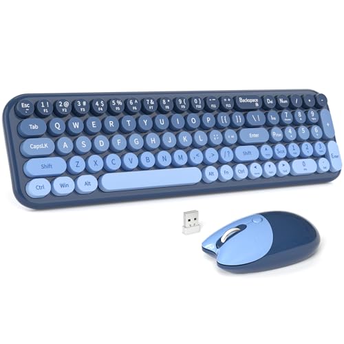MOFII Wireless Keyboard and Mouse Combo, Compact Small Keyboard with Large Print, 2.4GHz Retro Typewriter Keyboard, Quiet Click Mouse for PC, Laptop, Desktop, Windows (Sea Blue Gradient)