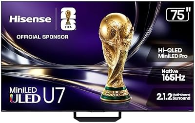 Hisense 75" U7 Mini-LED ULED 4K UHD Best Premium Gaming Smart Google TV (75U7SG, 2026 NEW) - Hi-QLED, Native 165Hz, VRR 330, HDR10+, Dolby Vision IQ·Atmos, IMAX Enhanced, Anti-Reflection, 2.1.2 Ch
