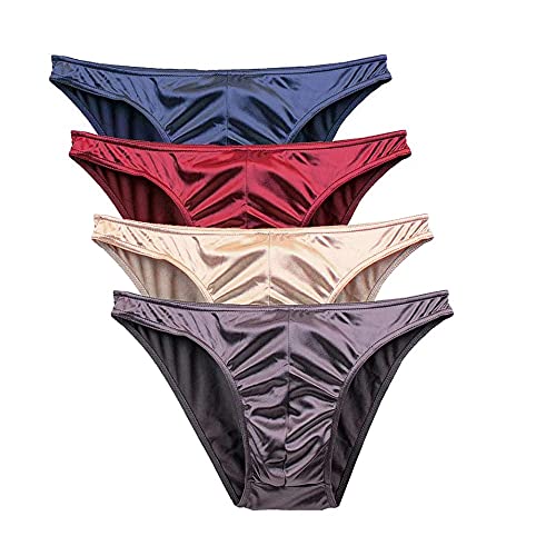 MIERSIDE Culottes en Satin pour Hommes Bonne Ceinture de Soutien Stretch Tangas Culottes en Satin Culottes 4pcs / Paquet (XL, Slip A)
