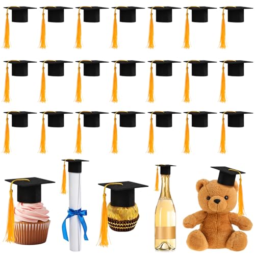 20 Pcs Mini Graduation Cap with Tassel, Felt Graduation Hats for Wine Bottle Toppers Small Animal Bachelor Hat Tiny Grad Caps Cake Topper, DIY Hairpin Accessory, 2026 Graduation Party Decorations