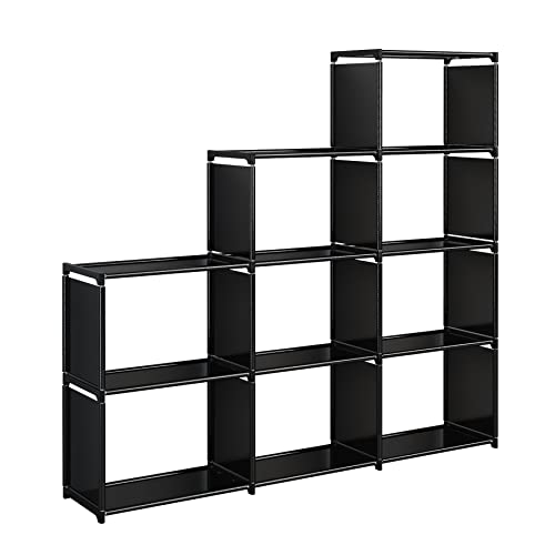 JIUYOTREE 9 Cube Bookcase Under Stairs Storage Unit Multi-Use Cube Storage Organiser for Living Room, Books, Toys, Clothes, Tools, Black