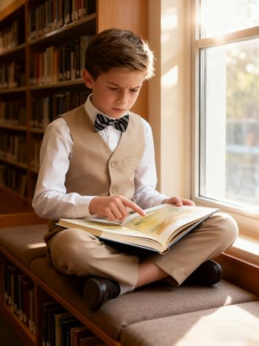 Image of Boys Formal Suit Vest and Pants Set 6 Pieces Suits for Boy Wedding Ring Bearer Outfit for Kids Tuxedo