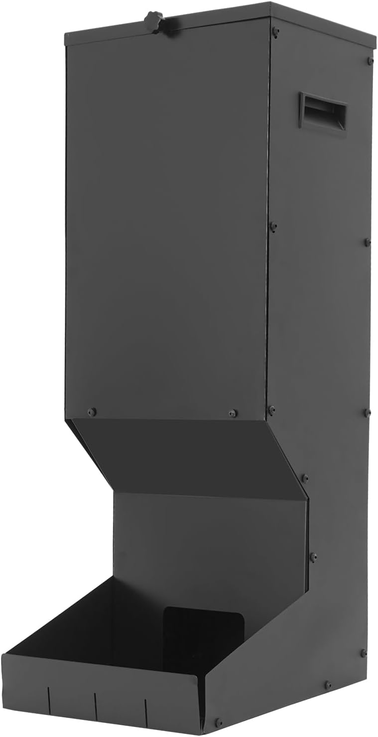 11 Gal Hanging Deer Feeder Box, Heavy Duty Automatic Deer Feeder Dispenser with Waterproof Cover, Carbon Steel Farm Feeding Station for Outdoor Wildlife, Easy Mount to Tree or Wall