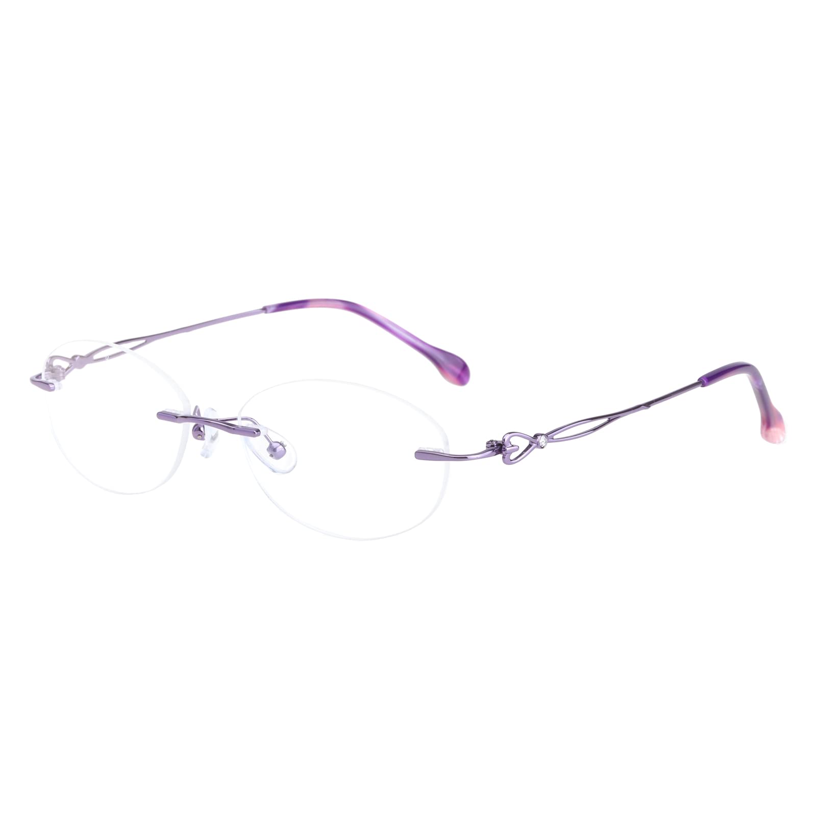 HELES Women's Rimless Oval Metal Alloy Reading Glasses Anti-Reflection Coating Polycarbonate Single Vision Eyeglasses Reader-Purple||+1.75 Strength