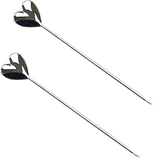 2pcs Heart Stainless Steel Cocktail Picks Reusable Garnish Stick
