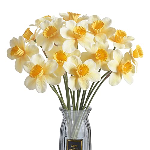 Gtidea 12Pcs Artificial Flowers Daffodils Flowers 16“ Yellow Fake Spring Flowers Real Touch Flowers Silk Floral Arrangement For Home Window Room Table Wedding Decor #TOP13