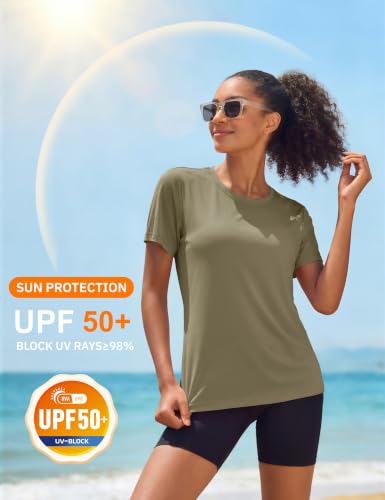 Image of MAGCOMSEN Women's Short Sleeve T-Shirts UPF 50+ Sun Protection Shirts Quick Dry Athletic Running Workout Tops Rash Guard