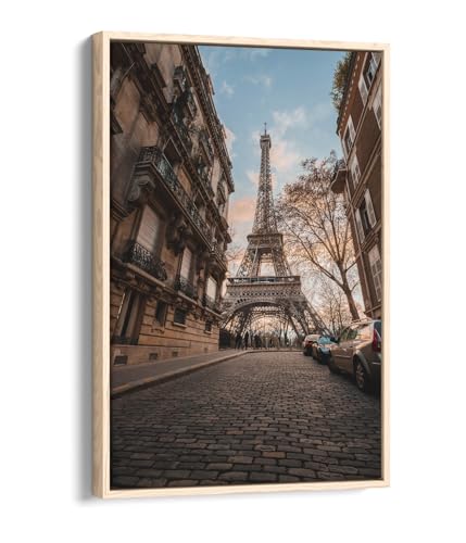 Toile Tour Eiffel Paris cadre chêne clair tableau deco salon 50,8x76,2 cm