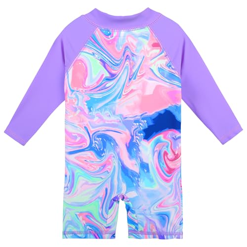 Image of HUAANIUE Toddler Girl Swimsuit Long Sleeve UPF50+ Sun Protection | Easy zipper for quick changes, Full UPF50+ coverage-play all day without sunburn worry, Perfect for beach & pool days.