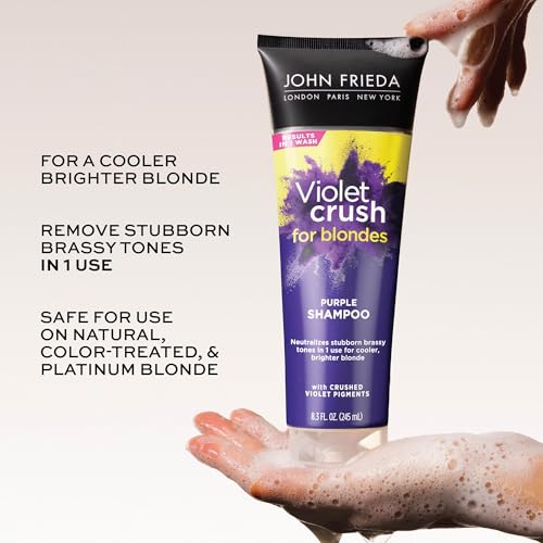John Frieda 8.3 Ounce Shampoo for Blonde Hair, Violet Crush Purple Shampoo, Neutralizes Brassy Yellow Tones, Blonde Toner for Bleached, Platinum - Thumbnail 4