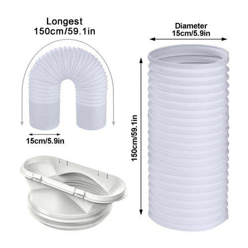 Klimaanlage Abluftschlauch, PVC flexibel Abluftschlauch für Klimagerät Ø150mm, Klimaanlage Schlauch Mit Schlauchverbinder, Für Mobile Klimaanlagen(Ø150mm, 1,5 M) (Weiß)