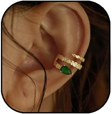 Green Snake Ear Cuff for Women Emerald Crystal Snake Huggie Ear Cuff Fake Earrings Minimalist Non Pierced Ear Clips Cartilage Earring