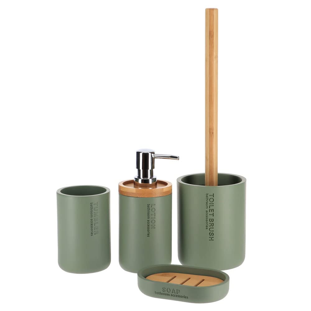 PLUS HOME Juego de baño 4 Piezas Incluye escobilla,dispensador,Vaso,jobonera.Color Verde