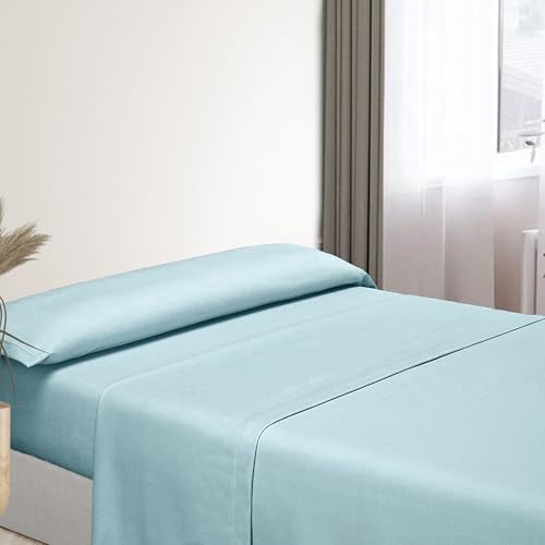 DALINA Textil - Juego de Sábanas Pirineo 4 Piezas para Cama de 180 - Sábana Polar para Invierno Cama Matrimonio, Bajera Ajustable 180x200x25cm, Encimera 230x260cm y 2 Fundas Almohada 45x85cm,Celeste