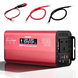 2000W Pure Sine Wave Inverter,Power Inverter 12V to 240V with UK Socket 2 USB，Aluminum Car Power Inverter with LED Display & 8-tier Safety Protection for Travel, Camping
