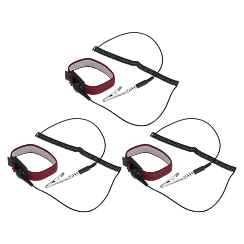 Image of MECCANIXITY 3 Pack ESD Anti Static Wrist Strap 7-7 /8 inch Circumference Adjustable Antistatic Bracelet Wire and Alligator Clip for Computer Electronics Repair Brown