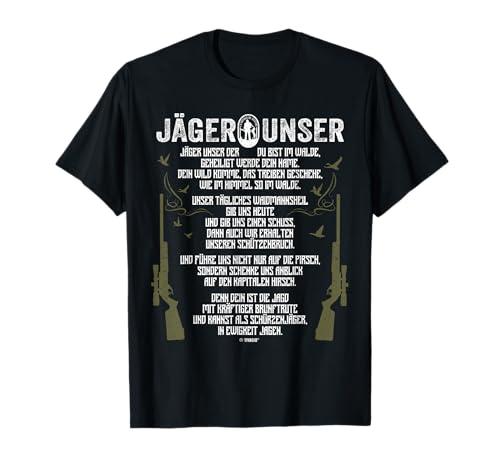 Lustige Jäger Bekleidung Jagdkleidung für Jäger Jäger Unser Jägerunser Lustiges Jagd Geschenk T-Shirt für Herren, Schwarz, S, Kurzarm, Klassisch, Pull-On, Baumwolle 50%, Polyester 50%
