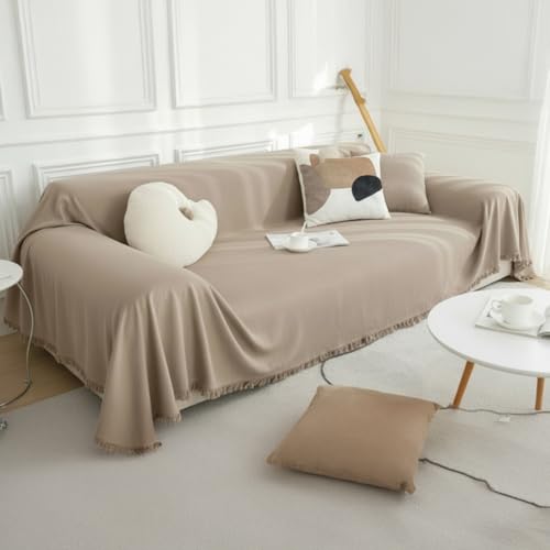 Image of The Furnishing Tree 3 Seater Reversible Chenille Sofa Cover, Double-Sided Luxury Throw, Anti-Slip Couch Cover, Soft & Comfortable Sofa Towel for All Seasons, Light Grey