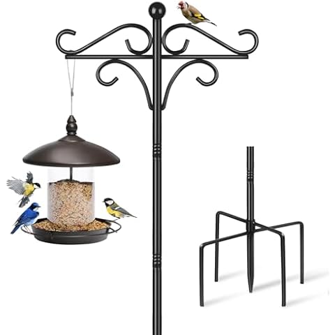 Adjustable Bird Feeder Pole Stand with Hooks Cover