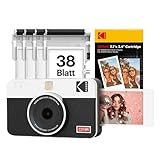 Kodak Mini Shot 2 Retro 4PASS Sofortbildkamera und Tragbarer Fotodrucker 2-in-1, 5,3×8,6 Centimeter Sofortdrucke, 38-Blatt-Bundle, Weiß
