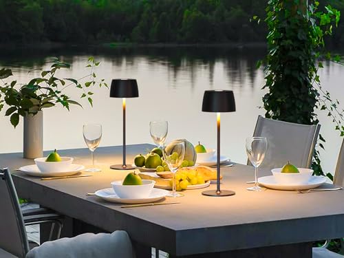 Rechargeable Cordless Table Lamp - 5000mAh Battery IP54 USB-C LED Touch Dimming for Dining/Patio/Camping/Bedside Portable Indoor Outdoor Lighting (2 Pack Black)