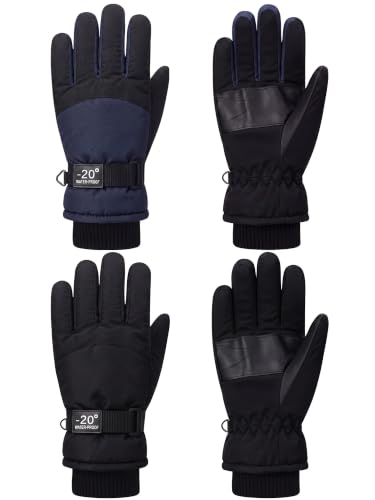 Image of SATINIOR 2 Pair Kids Winter Gloves | Waterproof Winter Snow Gloves for Boys Girls, for Winter Outdoor Ski Snowboarding Cold Weather, Warm Cotton Plush Lining