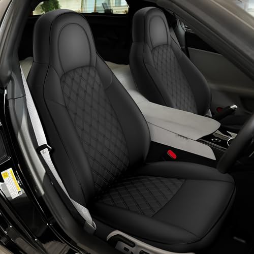 Image of GIANT PANDA Front Car Seat Covers Customized Fit 2005-2013 Chevy Chevrolet Corvette C6 Standard Seats, Leather, Black