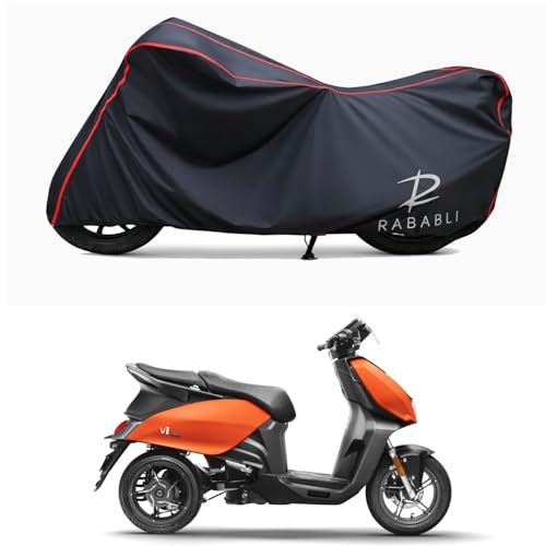 Image of Waterproof Bike Body Cover Compatible for | Hero Vida V1 | Taffeta Fabric, Red Piping Design, Bottom Elastic Fit | Dustproof, Sun UV & Rain Protection for All Bikes