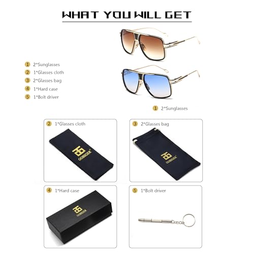 Image of Aviator Sunglasses for Men Retro Fashion Gold Oversized 70s shades | Disco Party Casual Lentes De Sol Hombre Large Big Designer 70s Outfits Sun Glasses Cool Metal Vintage Stylish Tinted Eyewear
