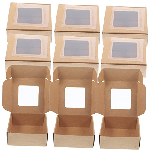 LRXIYODE Cajas de Obsequio de Cartón Kraft Ventana Transparente 7.5x7.5x3 Cm, 20 Unidades, Organizador de Joyas Multiusos para Fiesta y Embalaje