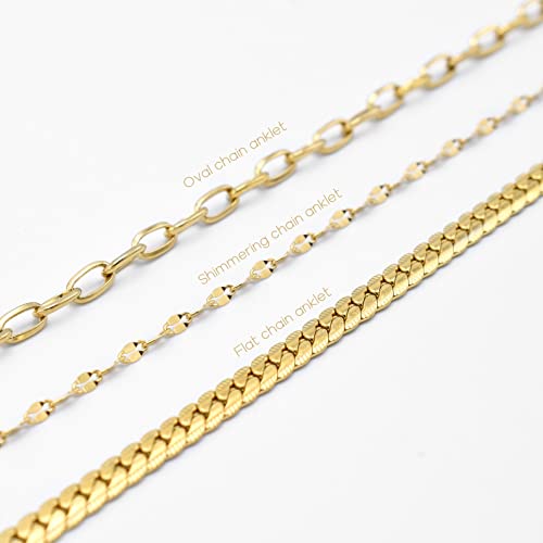 Tasiso 14K Gold Plated Dainty Ankle Bracelet For Women Adjustable Lip Link Chain Anklets Simple Everyday Lace Chain Anklet Summer Beach Foot Jewelry Gift #TOP5