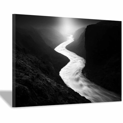 Poster Noir et Blanc Voie Navigable Vallée Brumeuse Grand Format Toile Murale Encadrée