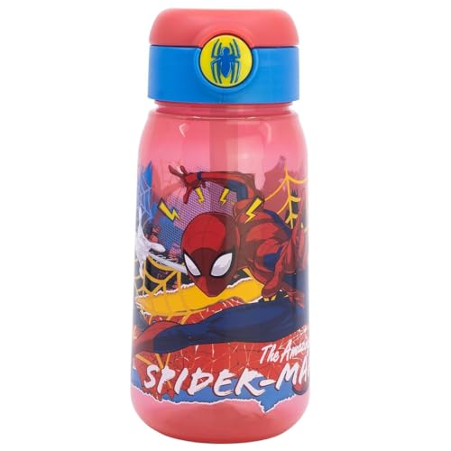 Botella Spider-Man Marvel 510 ml con pajita integrada botella Pop-Up para niños tapón plegable antigoteo ideal para la escuela, deportes y tiempo libre