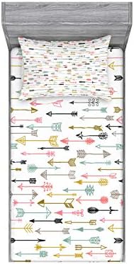 Lunarable Arrows Fitted Sheet & Pillow Sham Set, Colorful Arrows Pattern Aztec Najavo Inspired Style Artwork Image, Decorative Printed 2 Piece Bedding Decor Set, Twin, Charcoal White