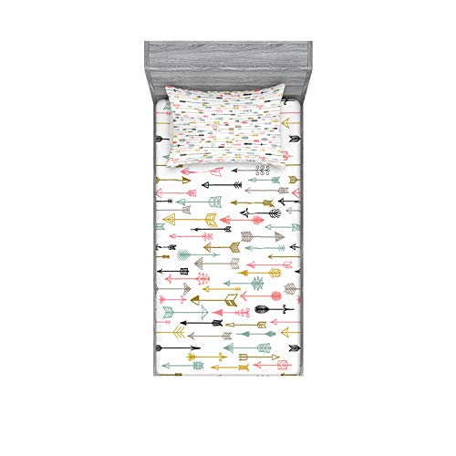 Lunarable Arrows Fitted Sheet & Pillow Sham Set, Colorful Arrows Pattern Aztec Najavo Inspired Style Artwork Image, Decorative Printed 2 Piece Bedding Decor Set, Twin, Charcoal White #TOP1