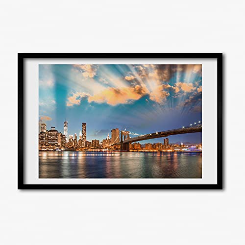 Tableau Moderne 60x40 cm Pont de Brooklyn Cadre MDF Décoration Murale