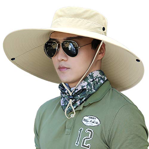 Image of HUAMULAN Super Wide Brim Men Fishing Sun Hats, Sports Outdoor Travel Women Bucket Cap, Golf Cycling Safari Boonie Hat