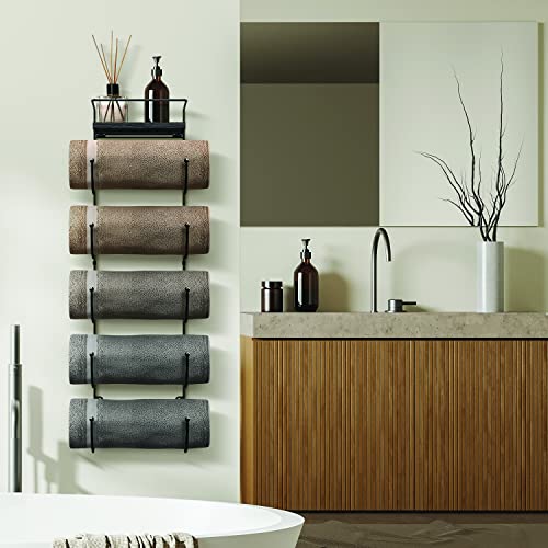 Sorbus Towel-Rack For Bathroom - Wall Mounted Metal Organization Rack With Wooden Top Shelf & 5 Tiers - Holds Full Sized Bath-Towels, Washcloths, Linens, & Hand-Towels - Easy Installation #TOP2