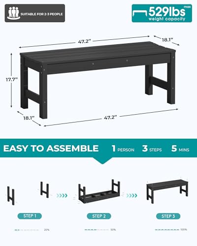image for SERWALL 47 Inches Outdoor Bench, All Weather HDPE Backless Bench with 