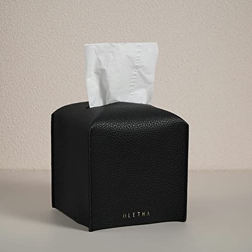 OLETHA Square Tissue Box Cover, Aesthetic Desk Decor, Black