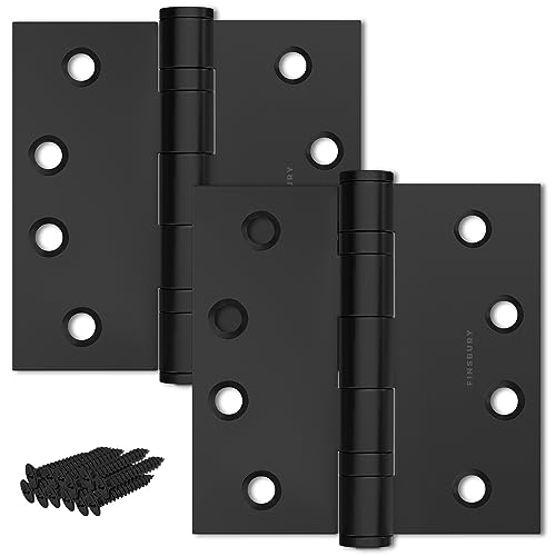 Finsbury Hardware Door Hinge Ball Bearing 4 x 4 Inches Solid 304 Steel Durable Heavy Duty Machined NRP Architectural Grade Mortise Hinges - Set of 2 Matte Black Door Hinges (Flat Black)