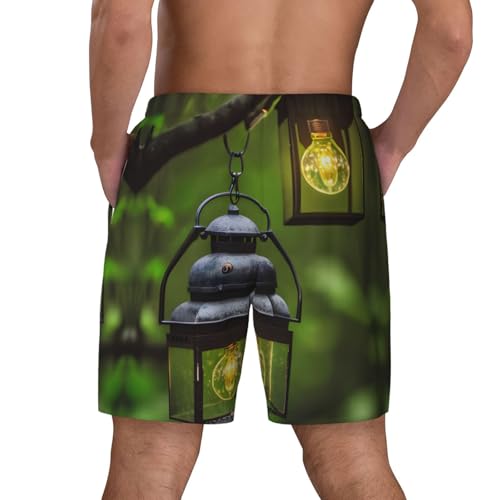 Fireflies and Lantern Men's Soft Double Swim Shorts, Lounge Swiming Shorts Pants Breathable Summer4