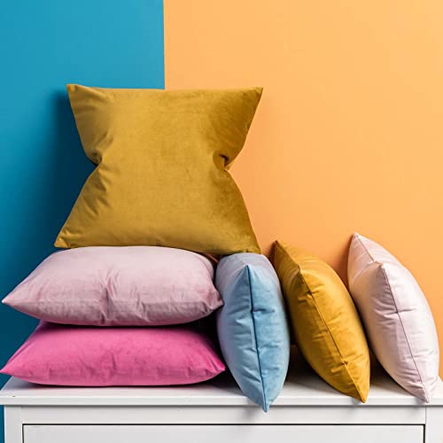 Image of 12x20 Decorative Lumbar Velvet Throw Pillow Covers Set of 2,Mustard Yellow | JUSPURBET Cozy Soft Velvet Pillowcases with Invisible Zipper for Modern Couch Sofa Bed Living Room Bedroom Home Decor
