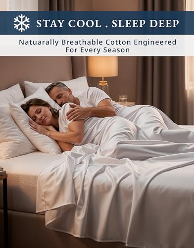 Image of LANE LINEN Cooling Bed Sheets King 100% Egyptian Cotton Sateen - White | King Sheet Set Cotton - 4-Piece Set, For A Luxurious Night's Sleep, For Guests And Everyday Use, OEKO-TEX Certified